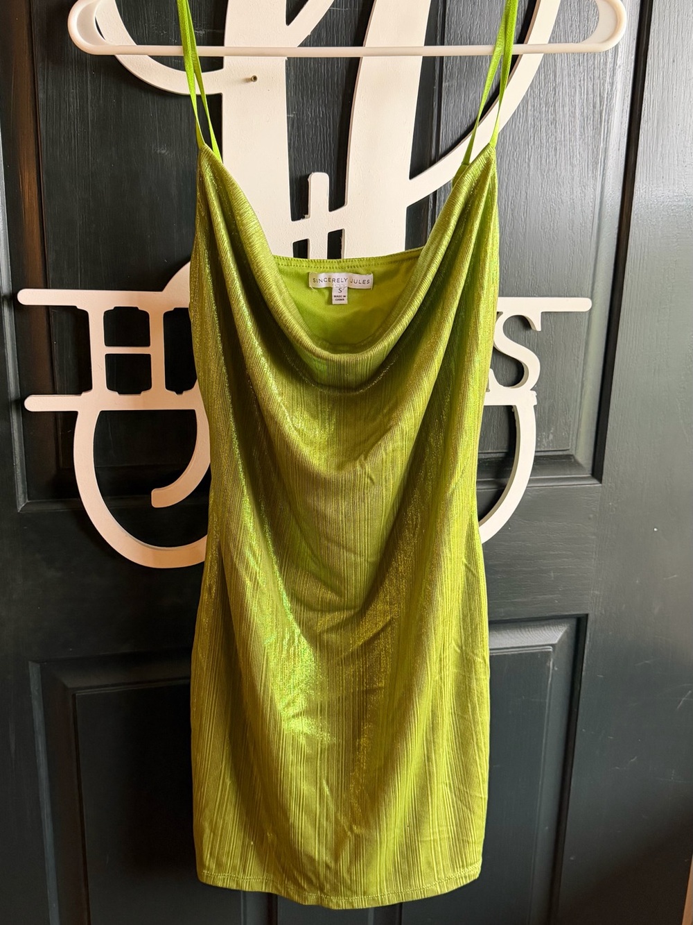 Sincerely Jules Lime Green Cowl Neck Mini Slip Dress